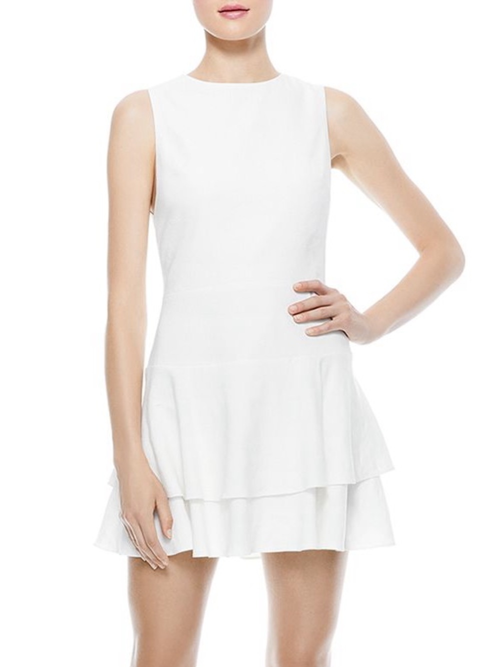 NWT Alice + Olivia Palmira Linen Ruffle Sleeveless Mini Dress - White - 2